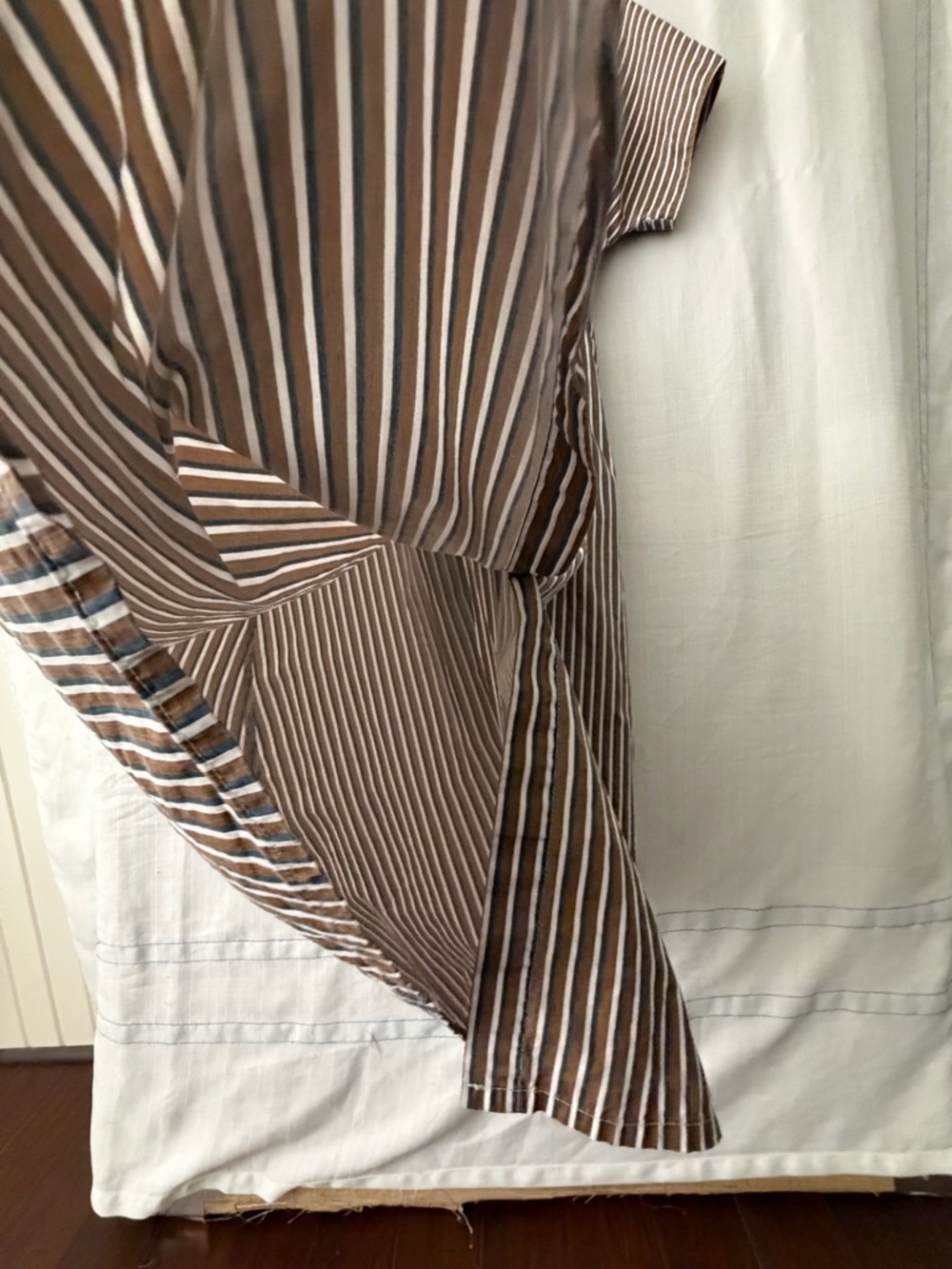 Striped Cotton Shirt Dress Brown Blue White Button Front Size S(A527) - Picture 6 of 13